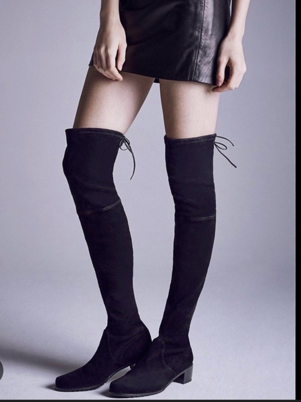 Stuart Weitzman Black Over-the-Knee Suede Boots with Back Tie